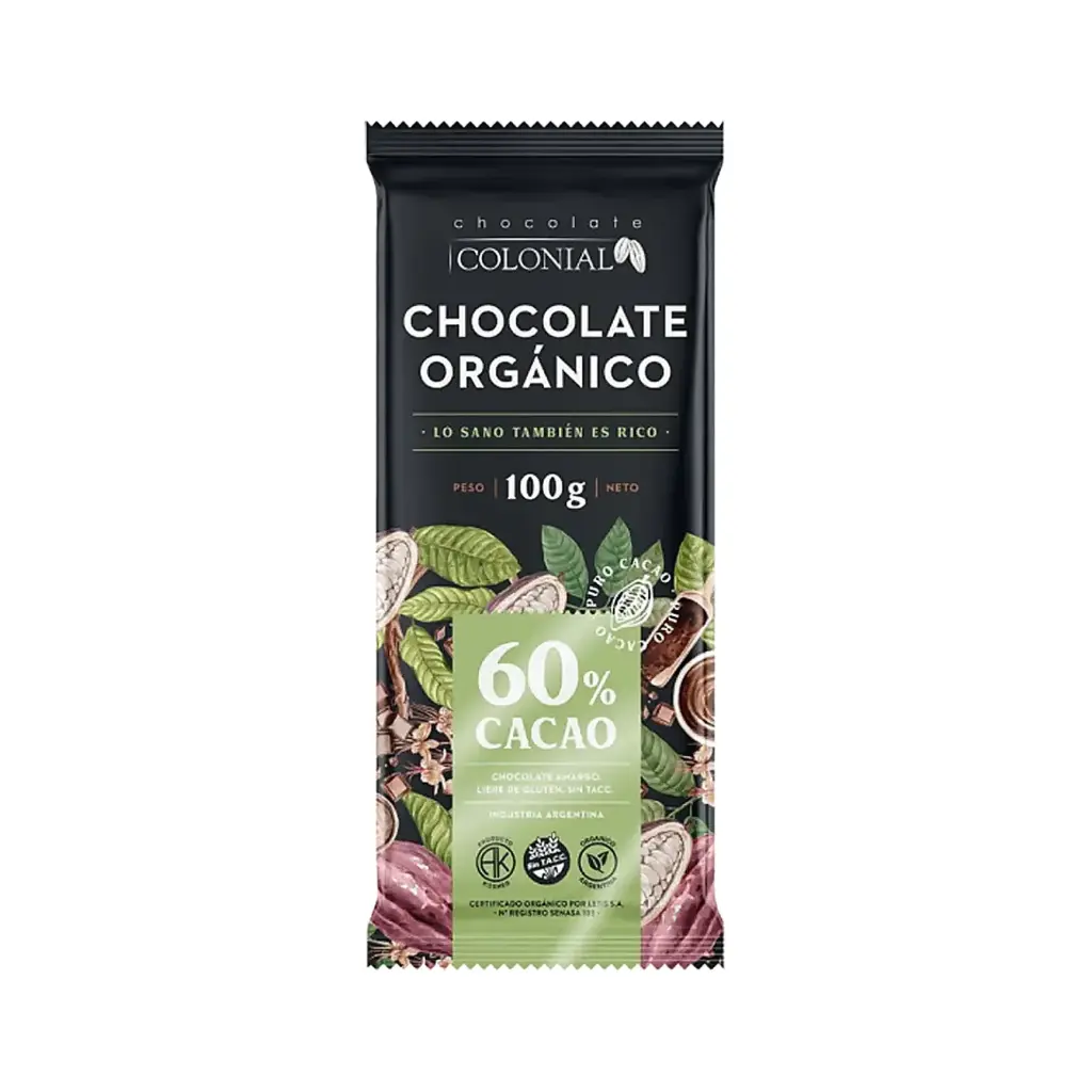 Barra de Chocolate Organico 60% x 100g