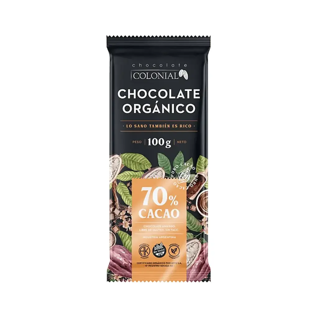 Barra de Chocolate Organico70% x 100G